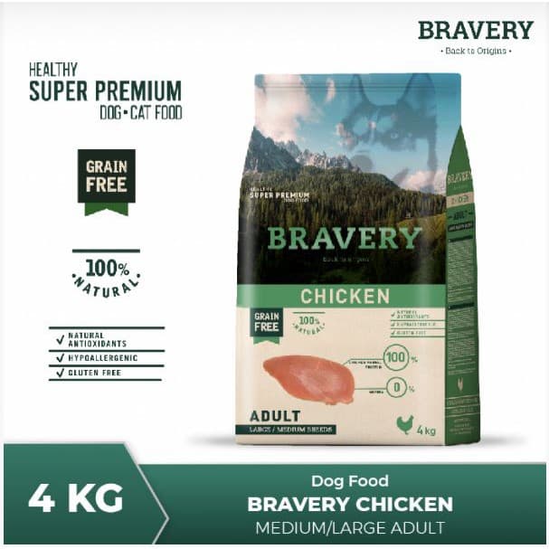 Bravery Medium/Large Adult Dog Chicken 4kg Makanan Anjing Food Super — gambar 1
