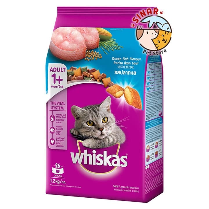 Whiskas ADULT OCEAN FISH 1.2KG Makanan Kucing Kering Dry Cat Food Dewasa - gambar 1