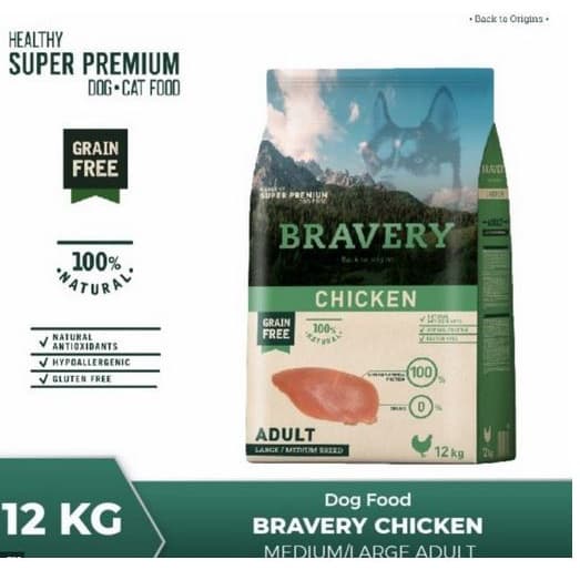 Bravery Medium/Large Adult Dog Chicken 12kg Makanan Anjing — gambar 1