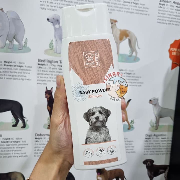 M-Pets Shampoo BABY POWDER 250M Gentle All Skin Type Anjing Puppy - gambar 1