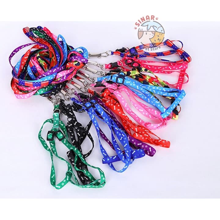 Harness Motif S M L XL Tali Tuntun Jalan Hewan Kucing Anjing — gambar 1