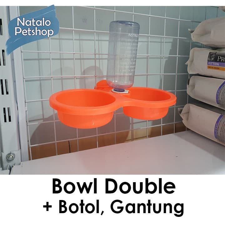Bowl Double Gantung di Kandang + Botol/Kuat/Anti tumpah/Tempat — gambar 1