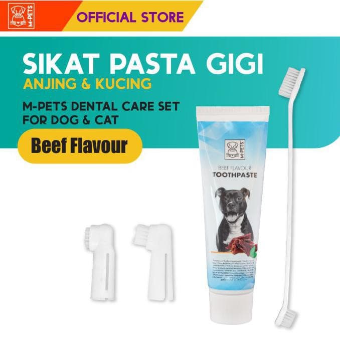 Sikat Gigi & Odol Kucing Anjing Beef Flavor M-Pets Dental Care Set - gambar 1