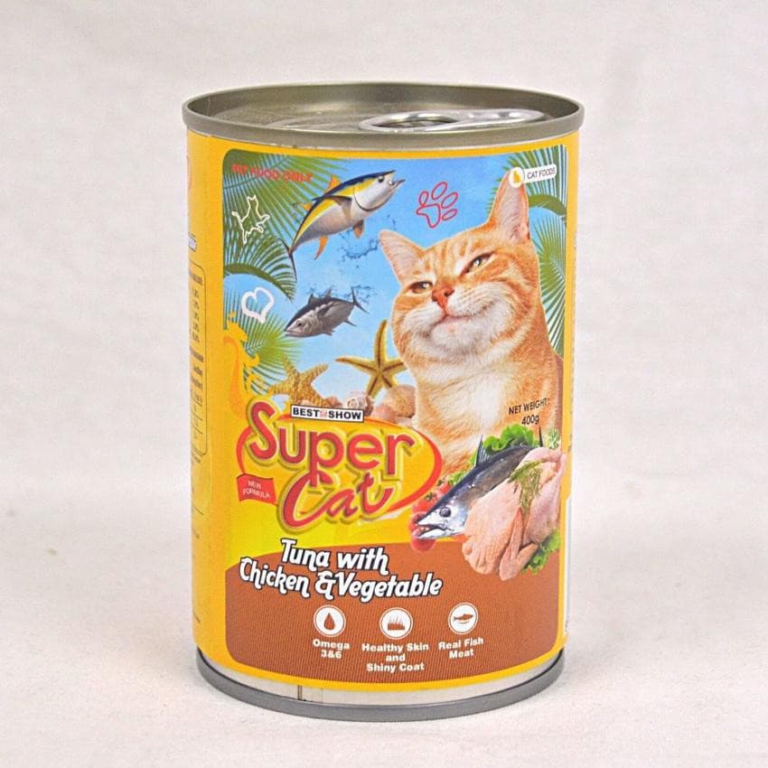 SuperCat Adult Tuna Chicken Vegetable 400g Super Cat Food Kaleng — gambar 1