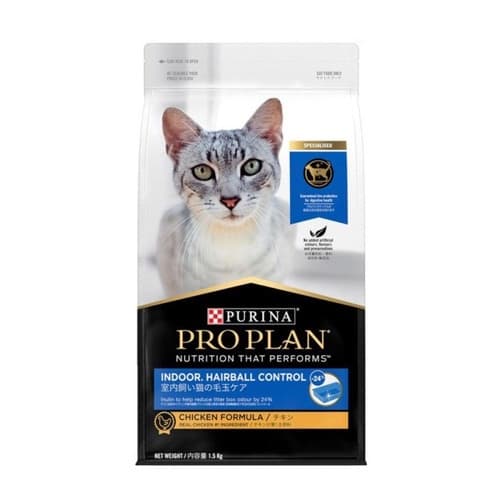 Pro Plan Adult Indoor Hairball Control Chicken 3kg Proplan Kucing Cat — gambar 1