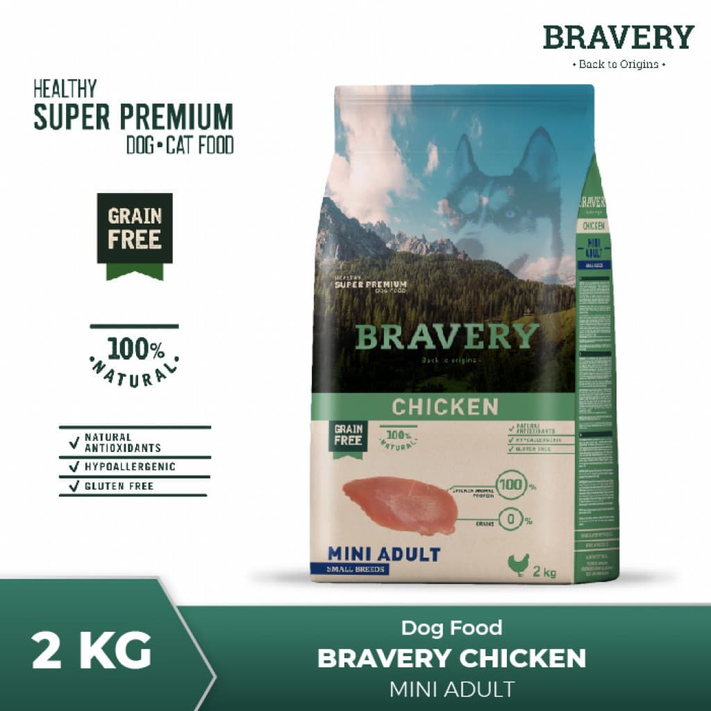 Bravery Mini Adult Chicken 2kg Makanan Anjing Small Breed Dog Super — gambar 1