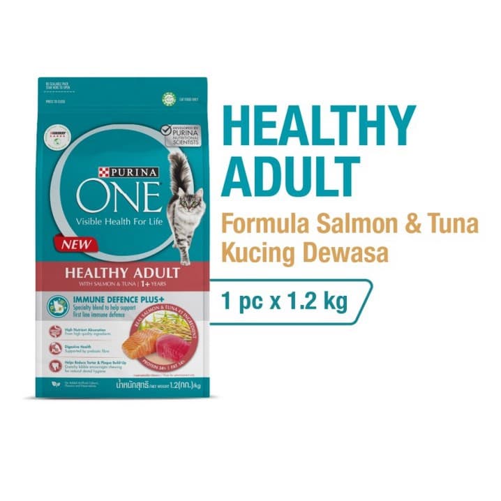 Purina ONE Healthy Adult SalmonTuna Makanan Kering Kucing Dewasa 1.2Kg - gambar 1