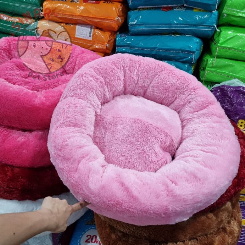 Tempat Tidur Donat Bulu Lembut Besar Kucing/Anjing — gambar 1