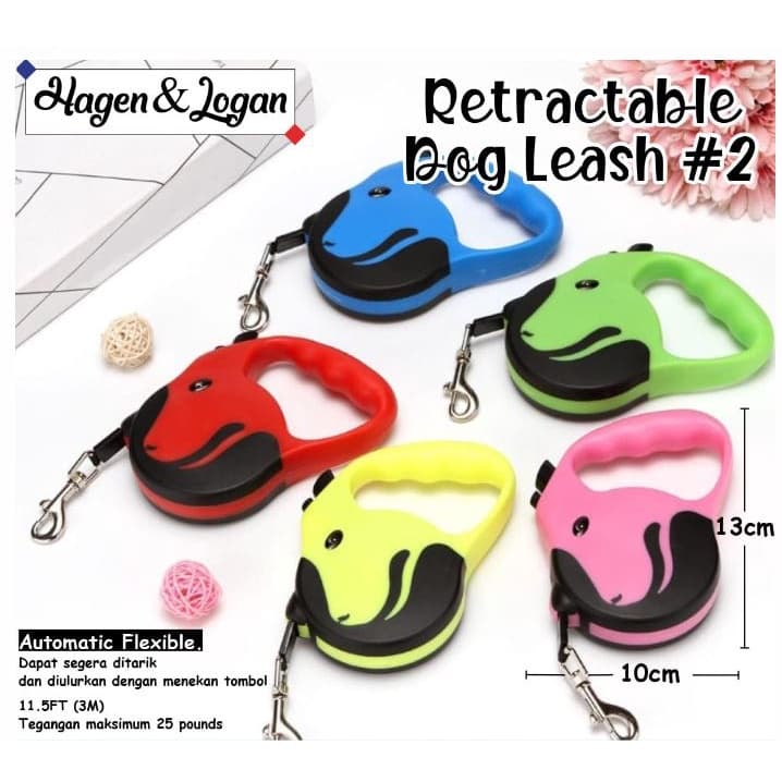 Retractable Dog Leash 2 Harness Tali Tuntun Hewan Anjing Auto — gambar 1