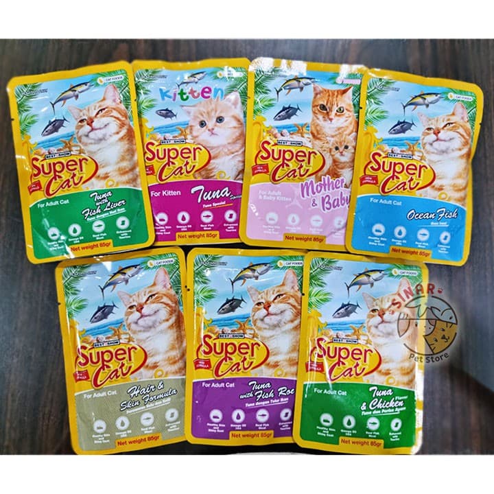 SuperCat Pouch 85g Makanan Basah Kucing Sachet Super Cat — gambar 1