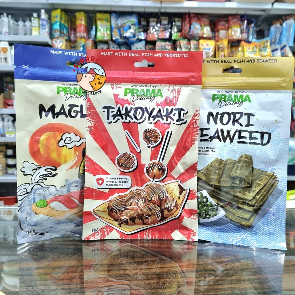Prama Dog Snack 50g Maguro/Takoyaki/Nori Seaweed Cemilan Anjing — gambar 1