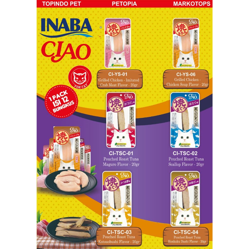 Ciao Cat Pouched Roast Tuna 20g Snack Kucing Daging Ikan Asli Fillet — gambar 1