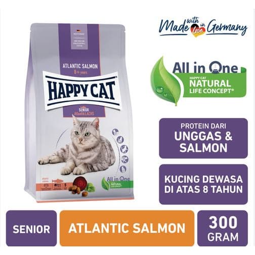 Happy Cat Senior Atlantic Salmon 300g Supreme Makanan Kucing Tua Food — gambar 1