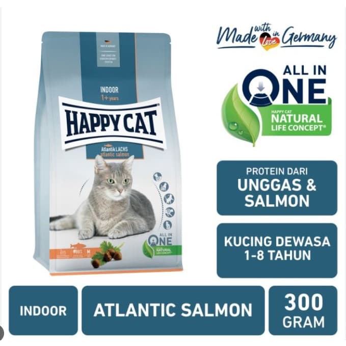 Happy Cat Supreme Indoor Atlantic Salmon 300g Dry Food Makanan Kucing — gambar 1