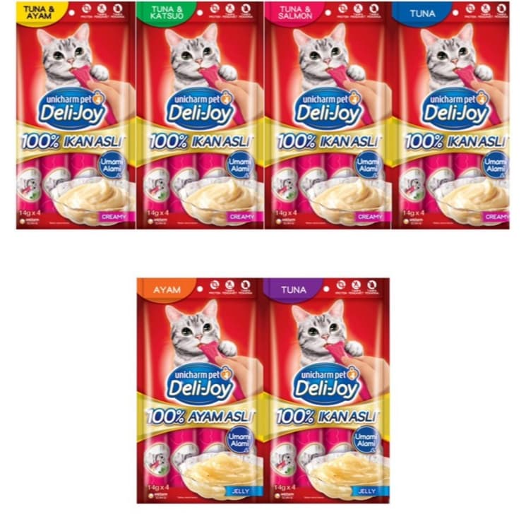 Deli Joy Creamy Treat Snack Liquid Kucing 4x14g Premium Wet — gambar 1