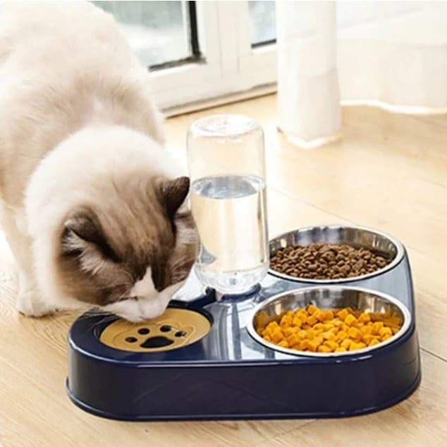 Tempat Makan Minum 3in1 Hewan Kucing Anjing Bowl Mangkuk Feeder — gambar 1