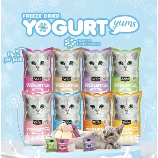 Kit Cat Yogurt Yums 1 Pack isi 10pcs Freeze Dried Snack Treat Kucing — gambar 1