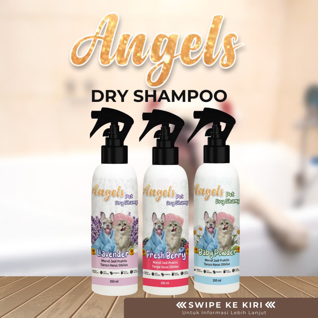 Angels Pet Dry Shampoo 250ml Kucing Anjing Pewangi Sampo tanpa bilas — gambar 1