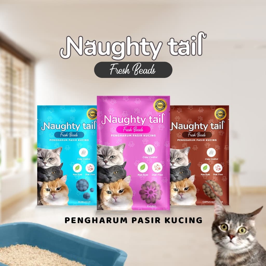 Naughty Tail Fresh Beads 100g Pengharum Pasir Gumpal Bentonite — gambar 1