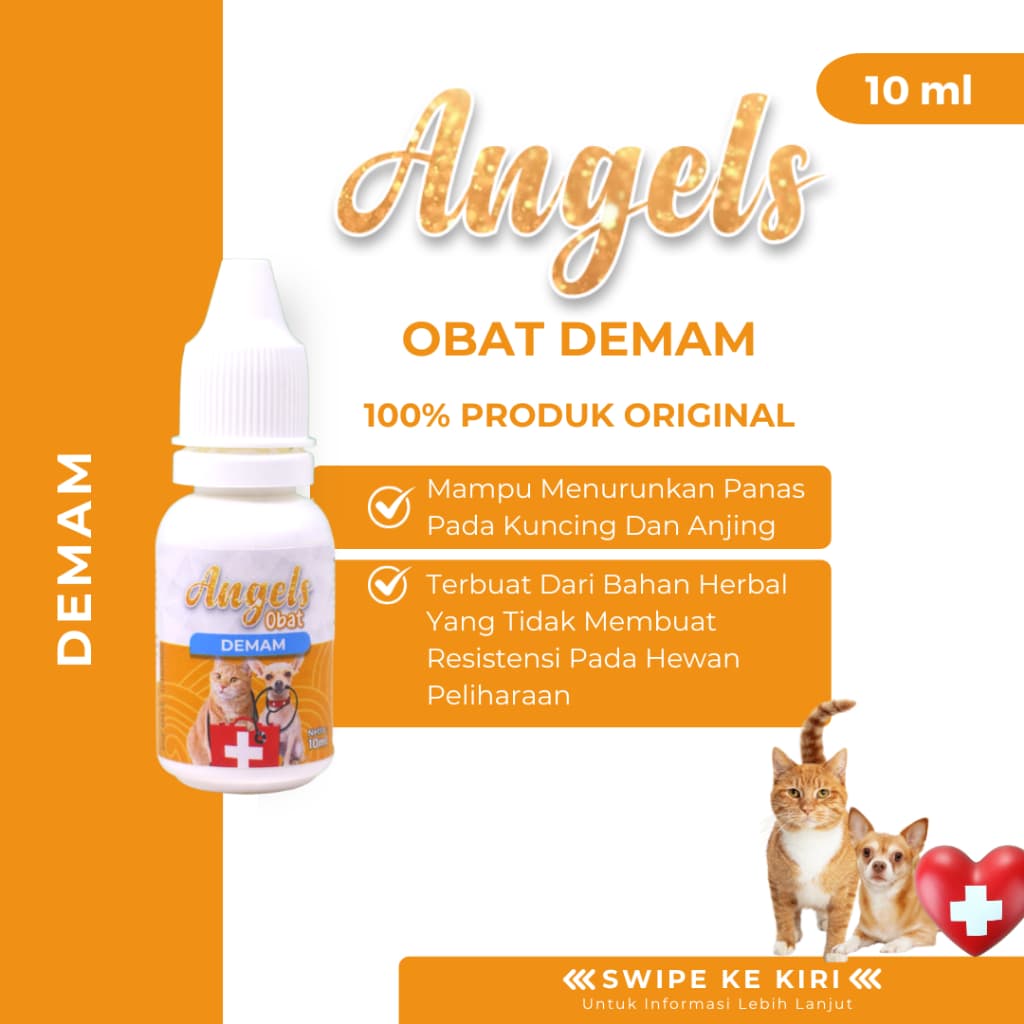 Angels Obat Demam Hewan 10ml Tetes Penurun Fever Kucing Anjing Cat Dog — gambar 1