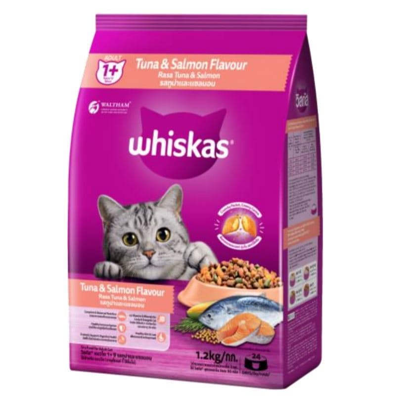 Whiskas Adult Tuna & Salmon 1.2kg Dry Cat Food Makanan Kering Kucing — gambar 1