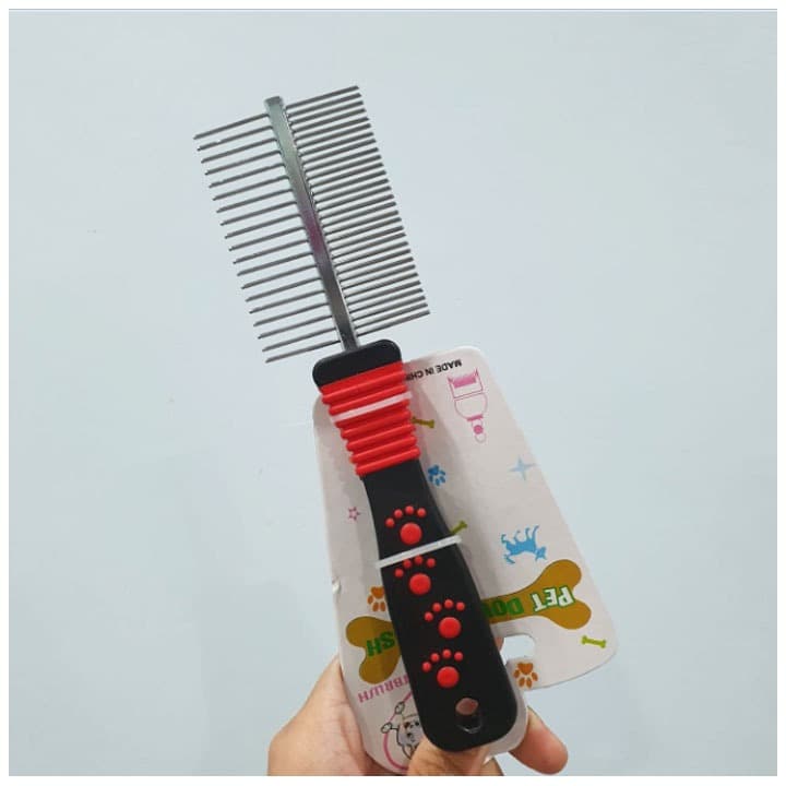 Sisir Besi 2 Sisi Gagang Besi Bulu Kucing Anjing Kelinci Grooming - gambar 1
