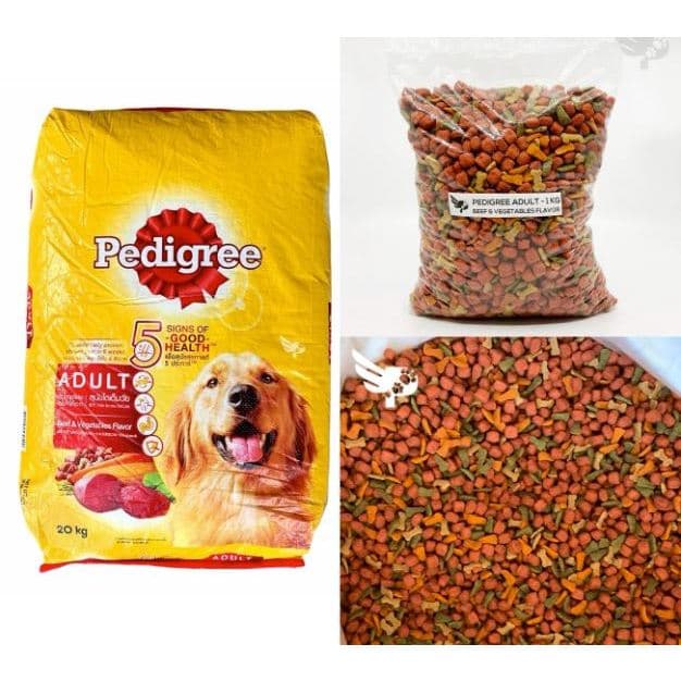 Pedigree Repack 1kg Adult Beef/Chicken Vegetables Makanan Anjing Dog — gambar 1