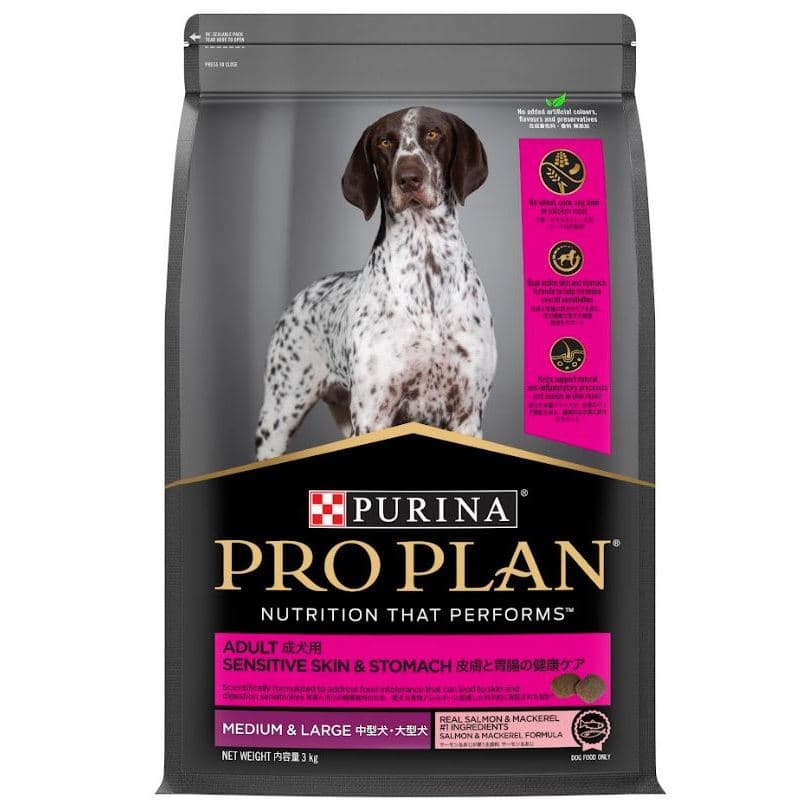 Pro Plan Dog Adult Sensitive Skin Stomach 3kg Salmon Mackerel All Size — gambar 1