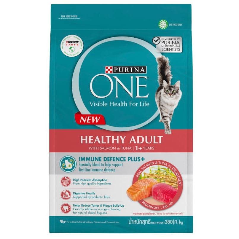 Purina One Healthy Adult Salmon Tuna 380g Cat Food Makanan Kucing — gambar 1