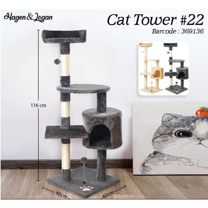 Cat Tower 22 Papan Garuk Mainan Kucing Toy Scratcher Garukan Condo — gambar 1
