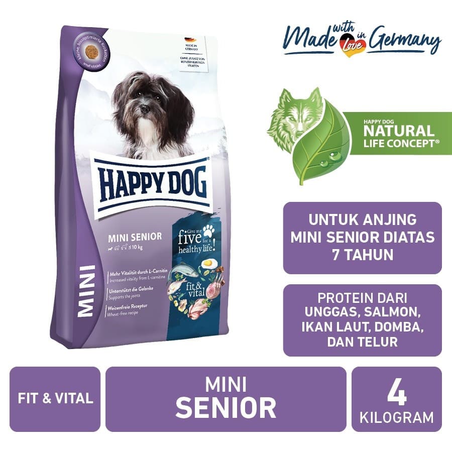 Happy Dog Mini Senior - Makanan Khusus Anjing Tua Super Premium 4KG - gambar 1