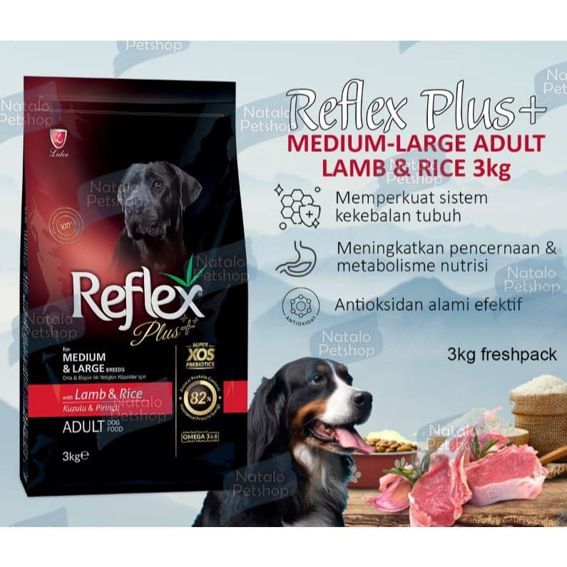 Reflex Plus Medium & Large Breed Adult Lamb & Rice 3kg — gambar 1