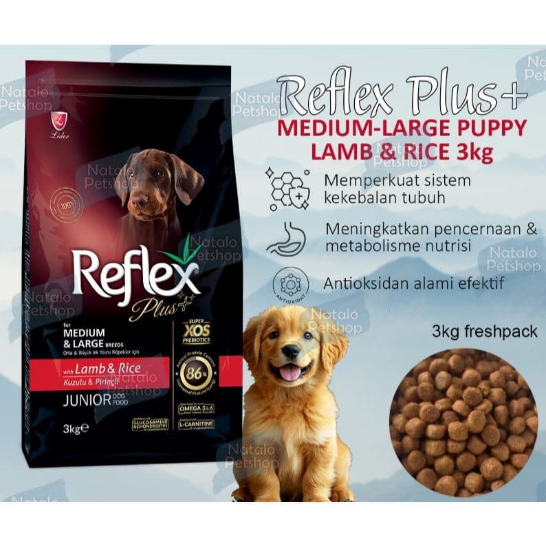 Reflex Plus Medium & Large Breed Puppy/Junior with Lamb & Rice 3kg — gambar 1
