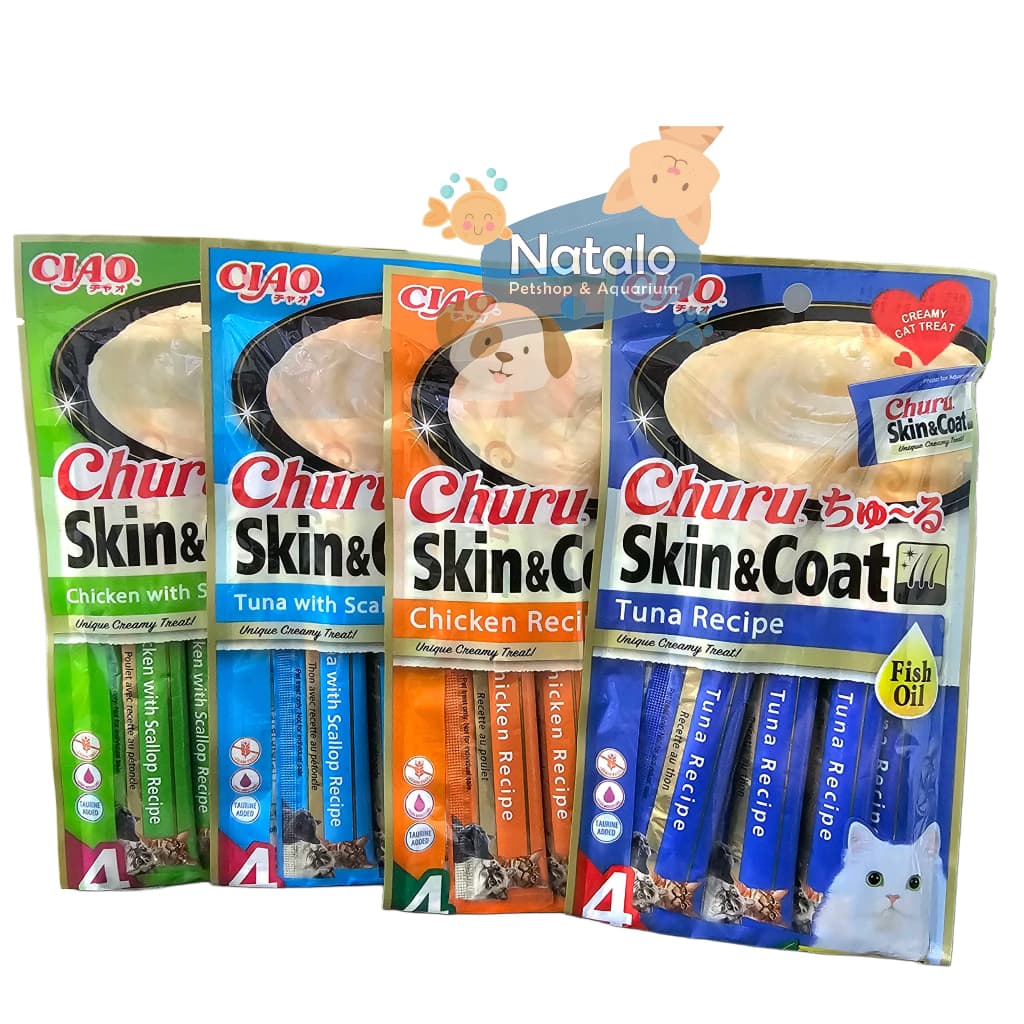 Ciao Churu Skin & Coat Creamy Treats 4 x 14g Lickable Snack Makanan — gambar 1