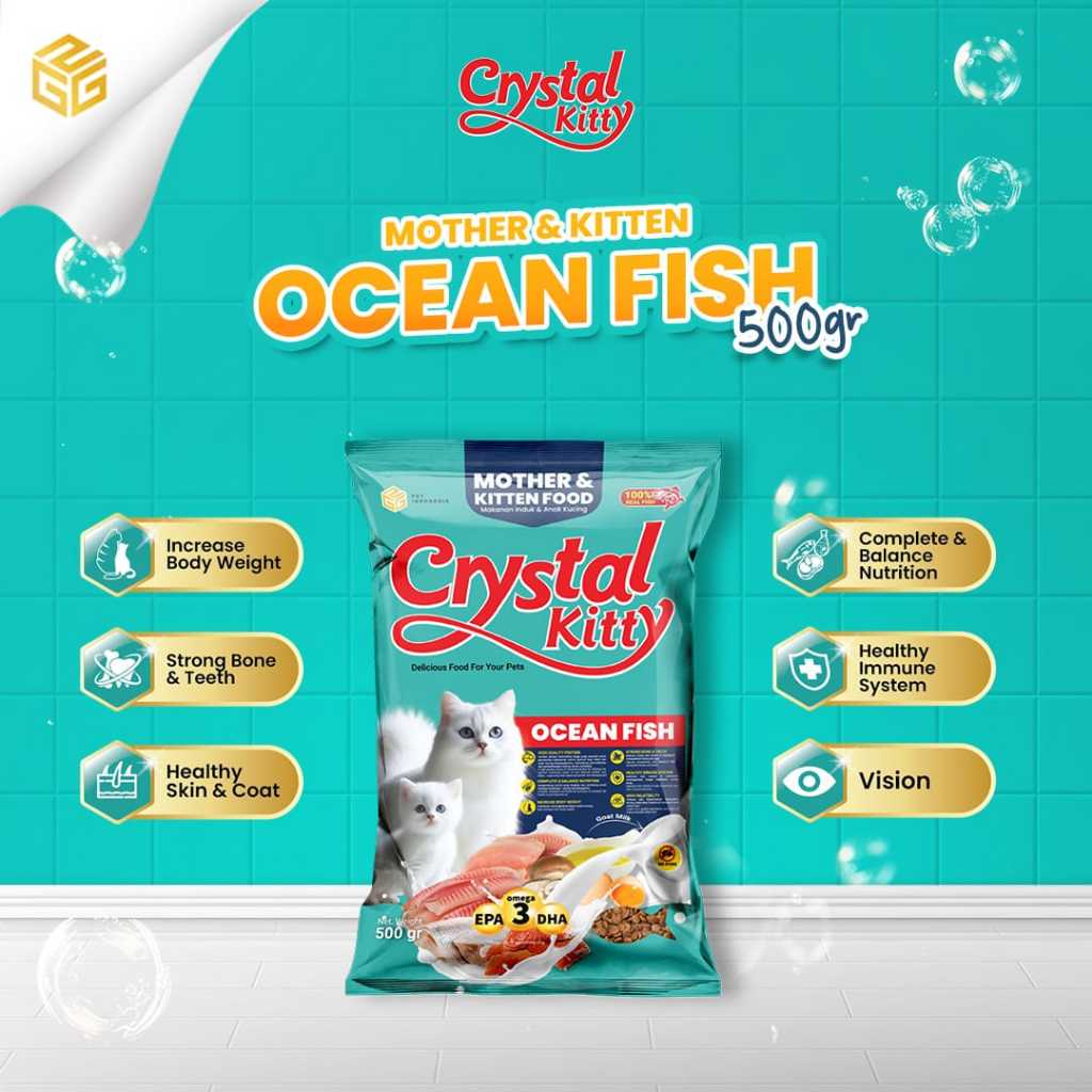Crystal Kitty Dry Mother & Kitten 500g Cat Food Ocean fish/Tuna — gambar 1