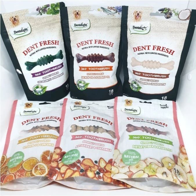 Dentalight Dent Fresh 360 Toothbrush 150g Fresh Breath Dog Treats — gambar 1