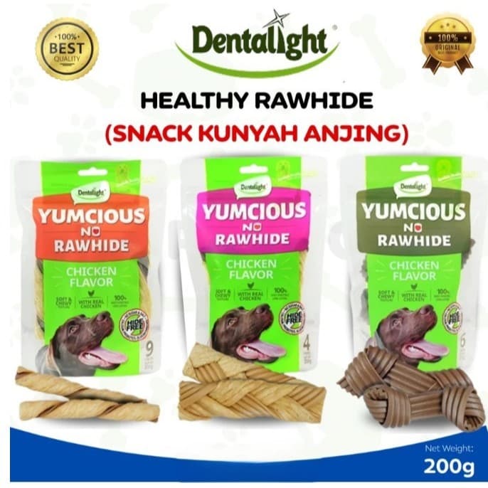 Dentalight Yumcious No Rawhide 200g Chicken Flavor Snack Anjing/Stick — gambar 1
