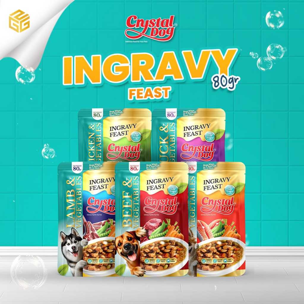 Crystal Dog Pouch InGravy Feast Dog Wet Food All Life Stages — gambar 1