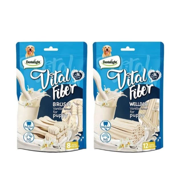 Dentalight Vital Fiber for Puppy 80g Brush Treats Goat Milk Dental Dog — gambar 1