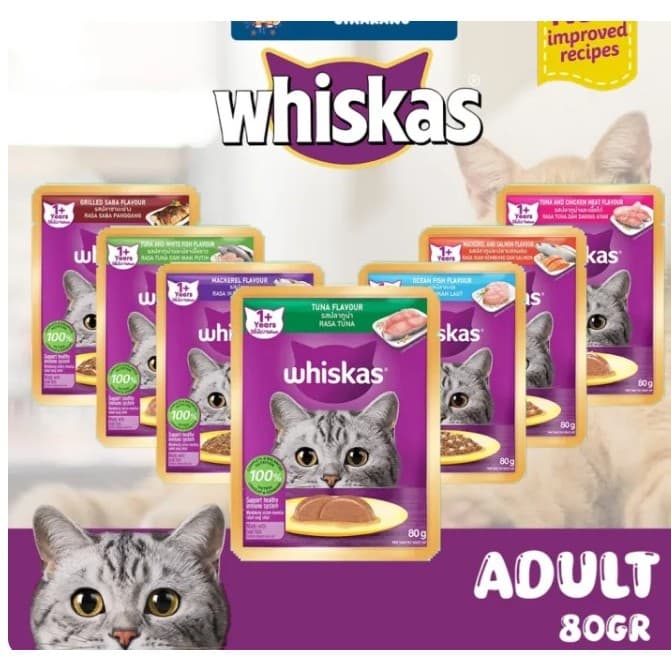 Whiskas 28pcs Pouch 80g per Box isi/Cat Wet Food — gambar 1