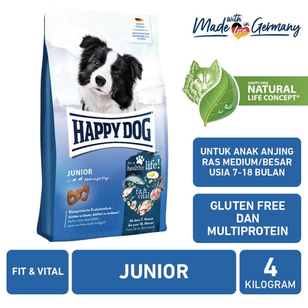 Happy Dog Fit & Vital Junior 4kg - Original Dog Food/Makanan Anak — gambar 1