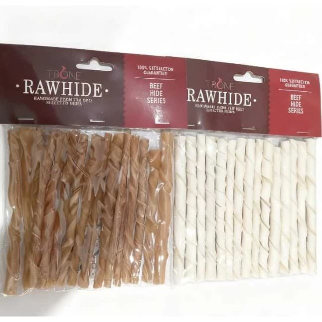 T-Bone Rawhide Twist Stick Natural/Milk 5inch 8-10mm — gambar 1