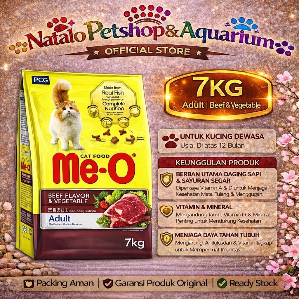 Me-O Adult Cat Food Beef & Vegetable 7kg — gambar 1