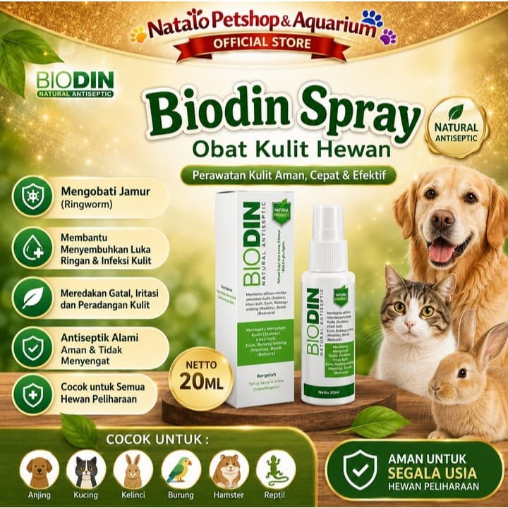 Biodin Spray 20ml Obat Kulit Hewan/Jamur/Kudis/Borok/Luka — gambar 1