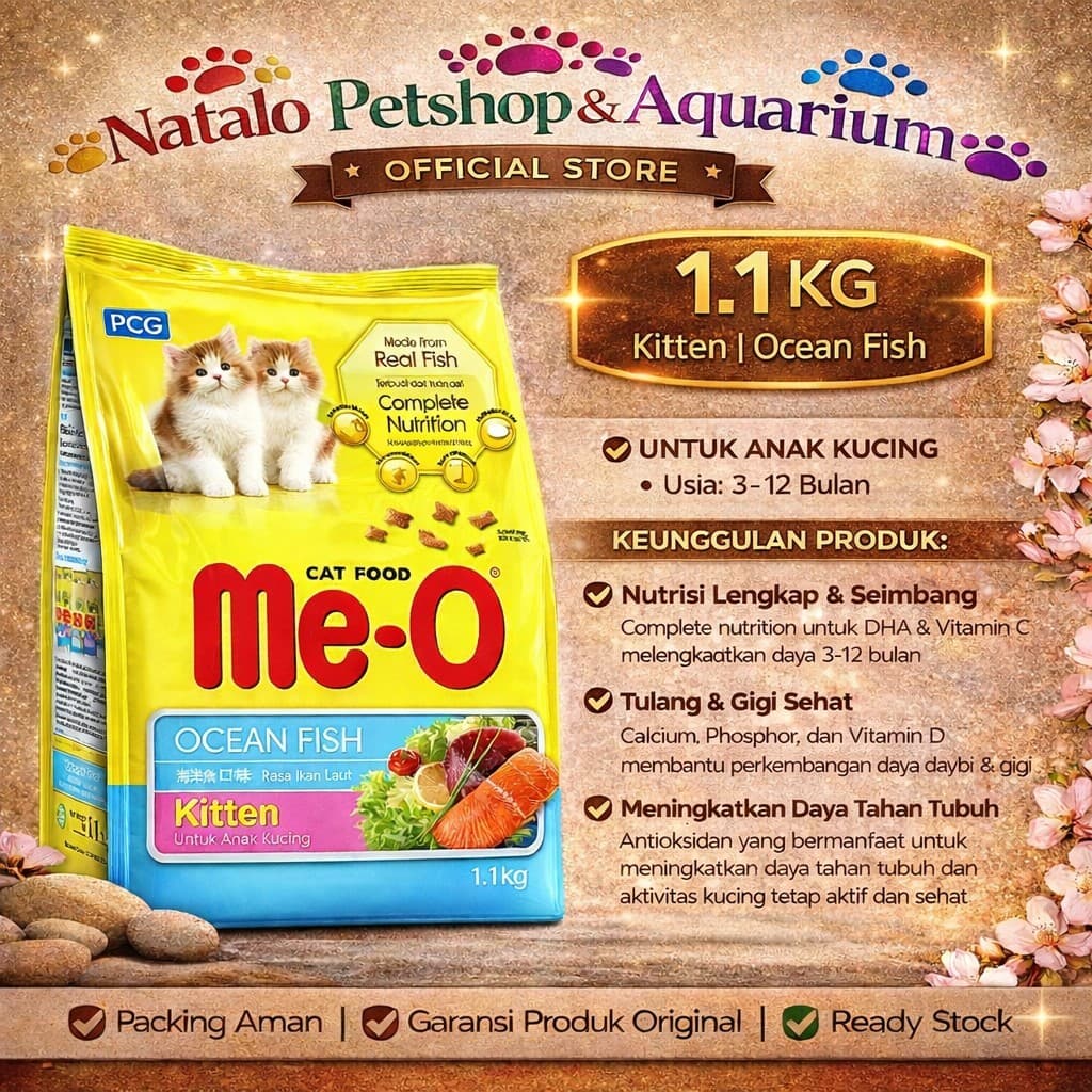 Me-O Kitten Cat Food Ocean Fish 1.1kg — gambar 1