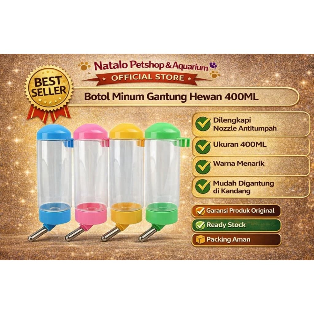 Botol Gantung 400ml Hewan/Kucing/Anjing/Kelinci/Hamster Bpa Free — gambar 1