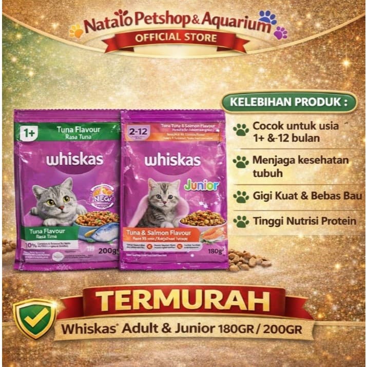 Whiskas Dry Cat Food Adult Tuna 200g Junior Tuna Salmon 180g — gambar 1