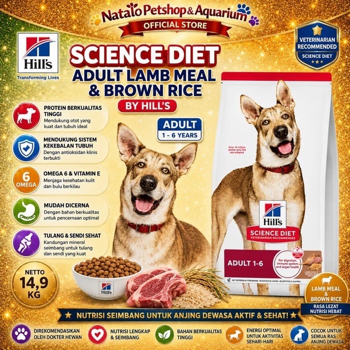 Science Diet Hill's Adult Lamb Brown Rice 14.9kg Makanan Anjing Dewasa — gambar 1