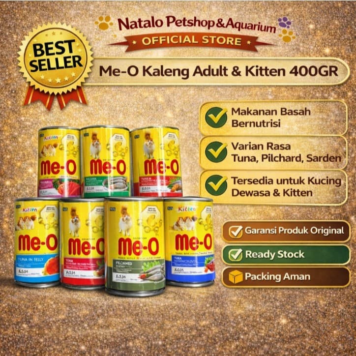 Me-O Kaleng 400g Makanan Basah Kucing Meo Tuna Seafood Sardine Cat Wet — gambar 1