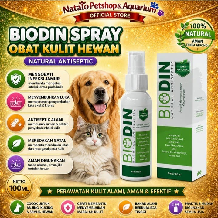 Biodin spray 100ml Obat Kulit Hewan/Jamur/Borok/Luka/Kudis — gambar 1